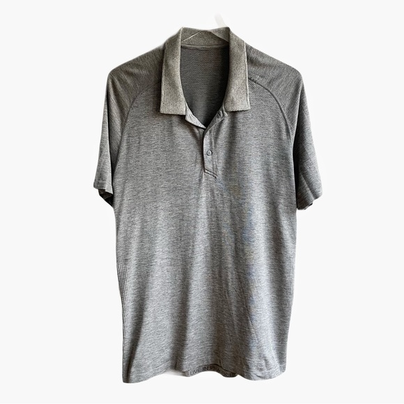 Lululemon Metal Vent Tech Polo Shirt Size L Gray Short Sleeve Golf Tennis Preppy - Picture 4 of 11